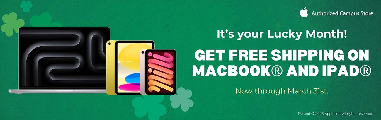 Get free shipping on all Mac and iPad orders through March 31st!
